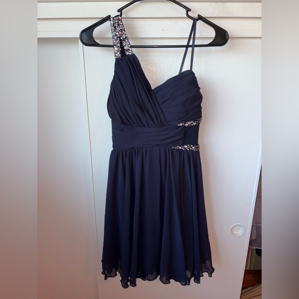 City Studio Navy Blue One-Shoulder Cut Out Dress